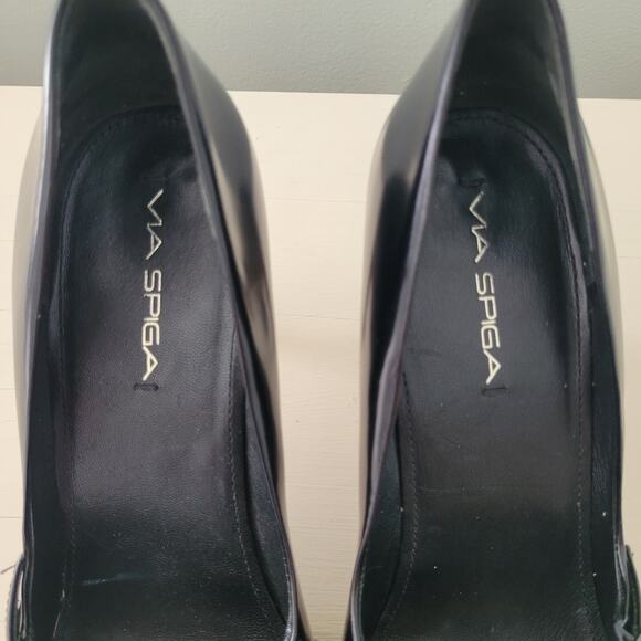 Via Spiga Black Patent Leather Stiletto Heels Double Buckle Pumps 9.5 - Picture 8 of 14